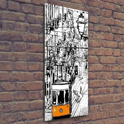 Cuadro de metacrilato moderno efecto cristal vertical Tranvía de Lisboa