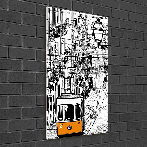 Cuadro de metacrilato moderno efecto cristal vertical Tranvía de Lisboa