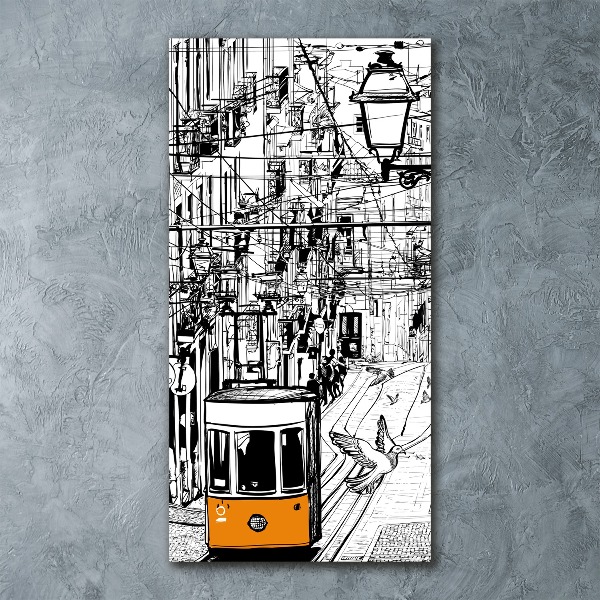 Cuadro de metacrilato moderno efecto cristal vertical Tranvía de Lisboa