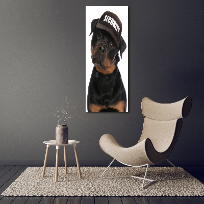 Cuadro de metacrilato vertical Rottweiler con gorra