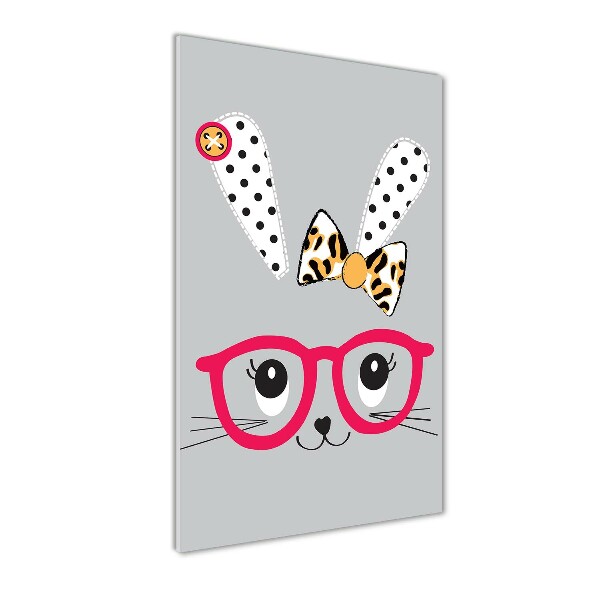Cuadro de metacrilato moderno efecto cristal vertical Conejo con gafas
