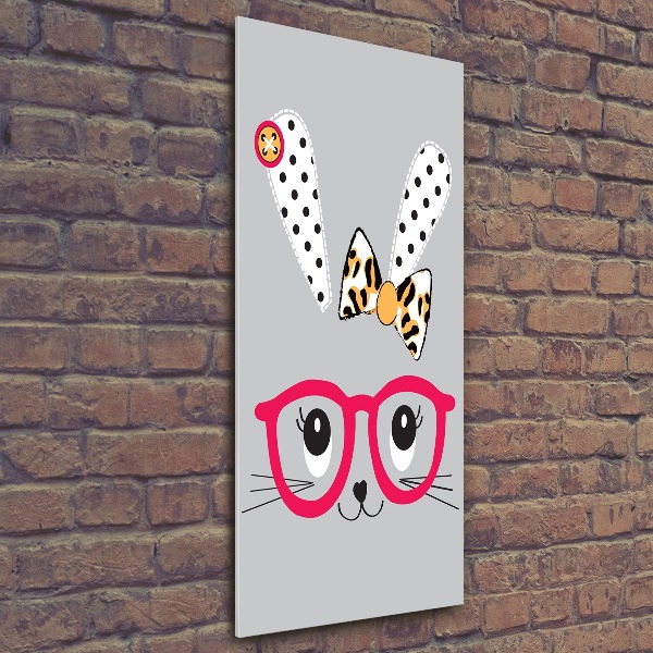 Cuadro de metacrilato moderno efecto cristal vertical Conejo con gafas