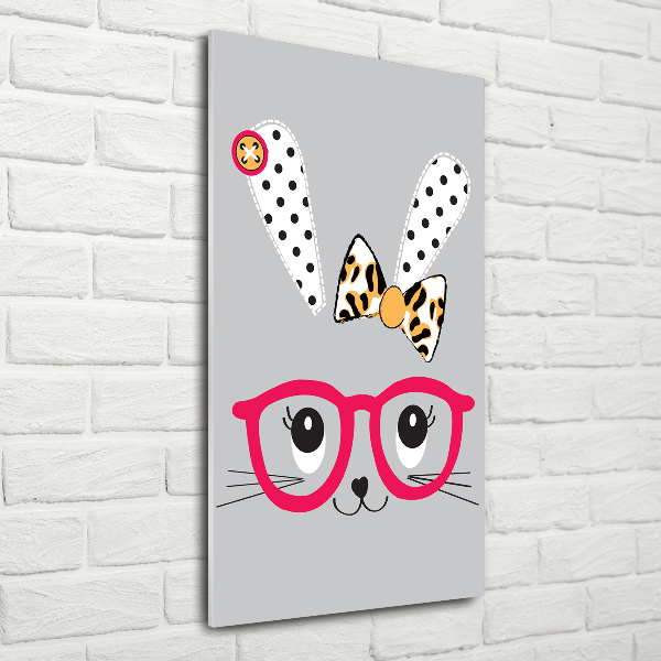 Cuadro de metacrilato moderno efecto cristal vertical Conejo con gafas