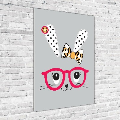Cuadro de metacrilato moderno efecto cristal vertical Conejo con gafas