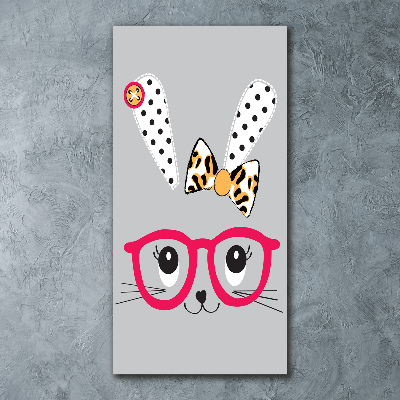 Cuadro de metacrilato moderno efecto cristal vertical Conejo con gafas
