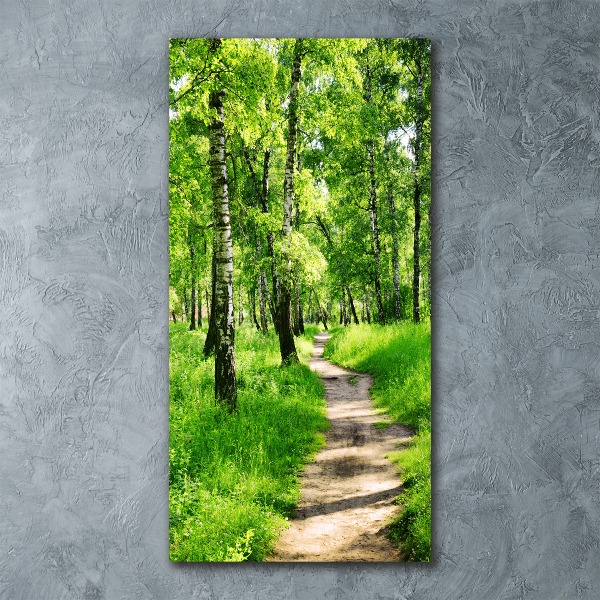 Cuadro decorativo en acrílico brillante vertical bosque de abedules