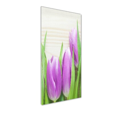 Cuadro de metacrilato vertical tulipanes morados