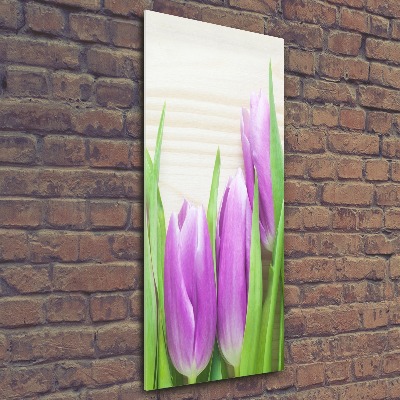 Cuadro de metacrilato vertical tulipanes morados