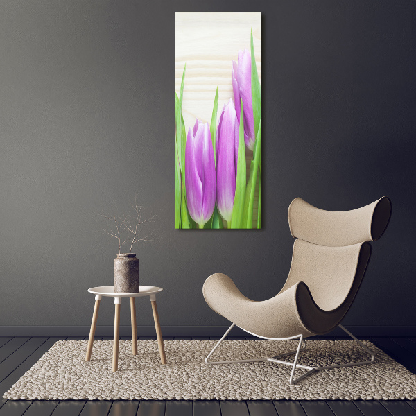 Cuadro de metacrilato vertical tulipanes morados