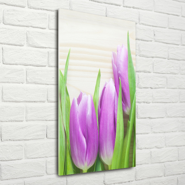 Cuadro de metacrilato vertical tulipanes morados