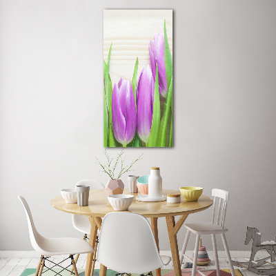 Cuadro de metacrilato vertical tulipanes morados