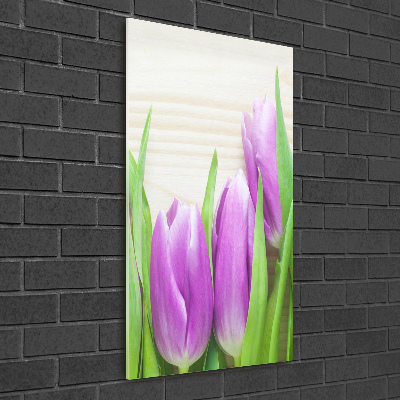 Cuadro de metacrilato vertical tulipanes morados