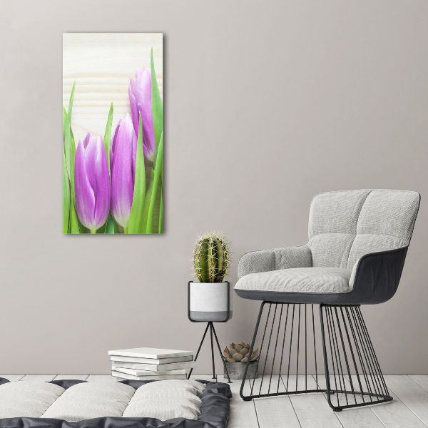 Cuadro de metacrilato vertical tulipanes morados