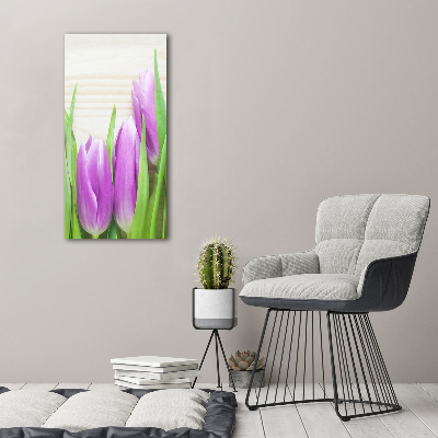 Cuadro de metacrilato vertical tulipanes morados
