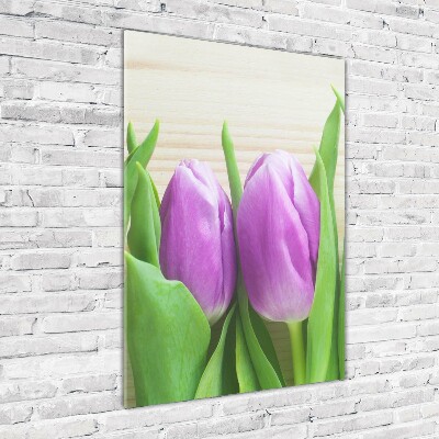Cuadro de metacrilato vertical tulipanes morados