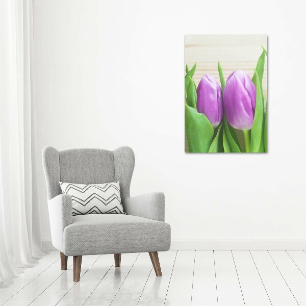 Cuadro de metacrilato vertical tulipanes morados