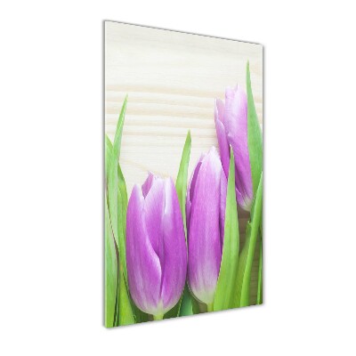 Cuadro de metacrilato vertical tulipanes morados