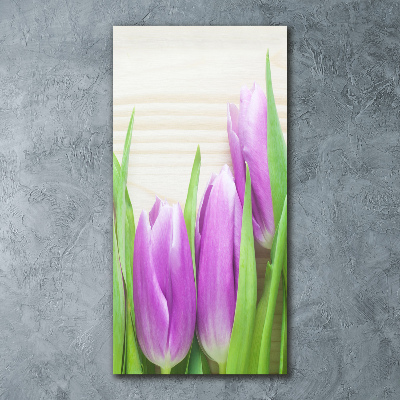 Cuadro de metacrilato vertical tulipanes morados