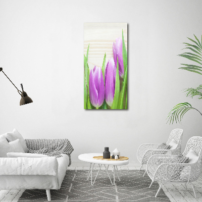 Cuadro de metacrilato vertical tulipanes morados