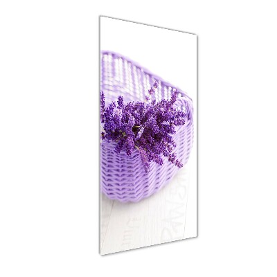 Cuadro de metacrilato moderno efecto cristal vertical Lavanda en una cesta