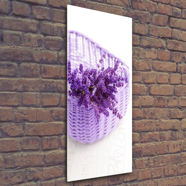 Cuadro de metacrilato moderno efecto cristal vertical Lavanda en una cesta