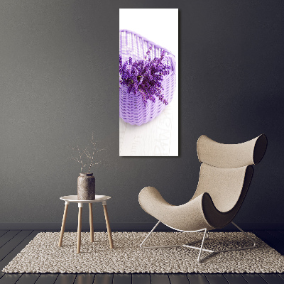 Cuadro de metacrilato moderno efecto cristal vertical Lavanda en una cesta
