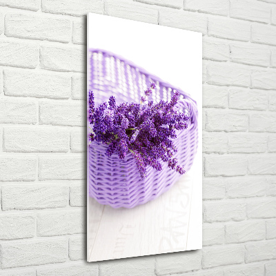 Cuadro de metacrilato moderno efecto cristal vertical Lavanda en una cesta