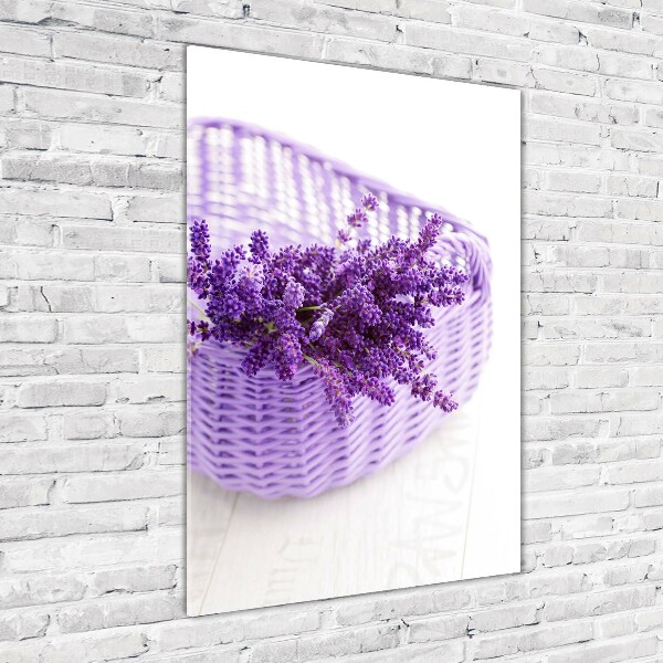 Cuadro de metacrilato moderno efecto cristal vertical Lavanda en una cesta
