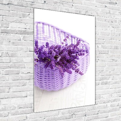Cuadro de metacrilato moderno efecto cristal vertical Lavanda en una cesta