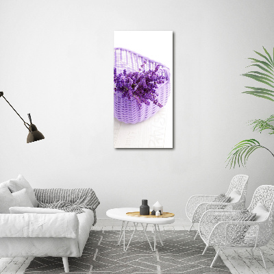 Cuadro de metacrilato moderno efecto cristal vertical Lavanda en una cesta