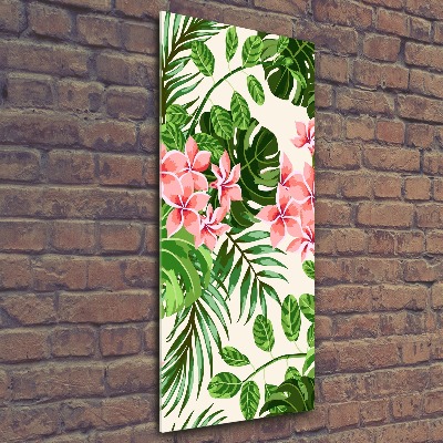 Cuadro decorativo en acrílico brillante vertical flores hawaianas