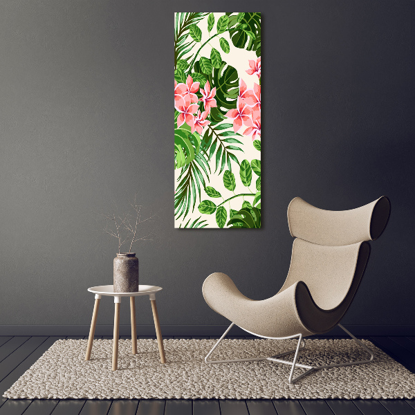 Cuadro decorativo en acrílico brillante vertical flores hawaianas
