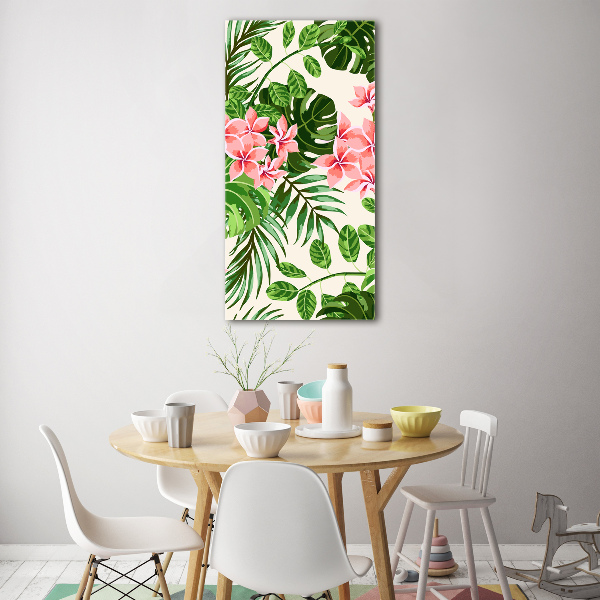 Cuadro decorativo en acrílico brillante vertical flores hawaianas
