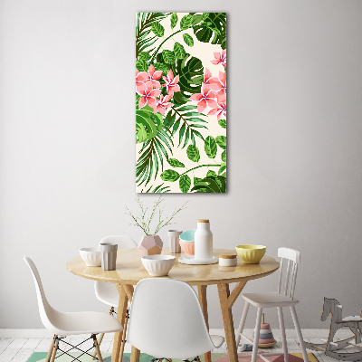 Cuadro decorativo en acrílico brillante vertical flores hawaianas