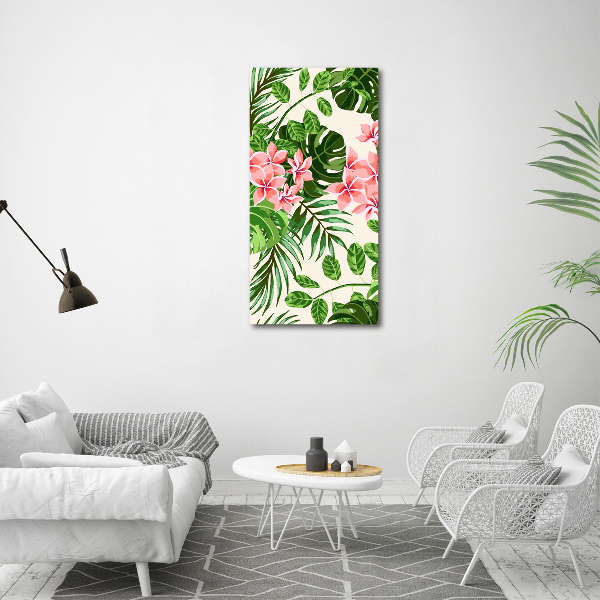 Cuadro decorativo en acrílico brillante vertical flores hawaianas