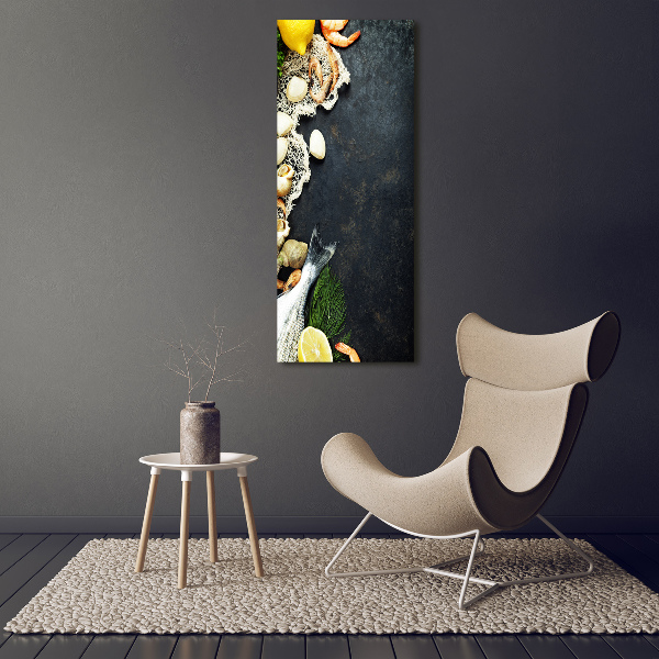 Cuadro de metacrilato moderno efecto cristal vertical Mariscos