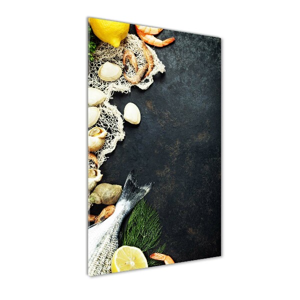 Cuadro de metacrilato moderno efecto cristal vertical Mariscos