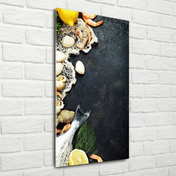 Cuadro de metacrilato moderno efecto cristal vertical Mariscos
