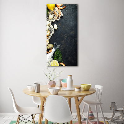 Cuadro de metacrilato moderno efecto cristal vertical Mariscos