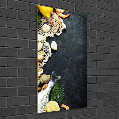 Cuadro de metacrilato moderno efecto cristal vertical Mariscos