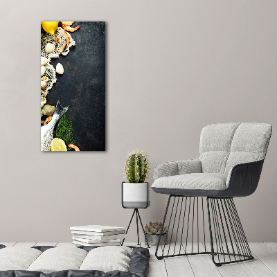 Cuadro de metacrilato moderno efecto cristal vertical Mariscos