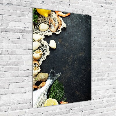 Cuadro de metacrilato moderno efecto cristal vertical Mariscos