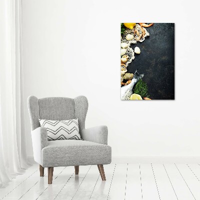 Cuadro de metacrilato moderno efecto cristal vertical Mariscos