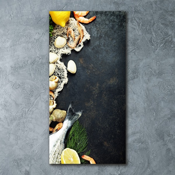 Cuadro de metacrilato moderno efecto cristal vertical Mariscos