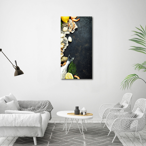 Cuadro de metacrilato moderno efecto cristal vertical Mariscos
