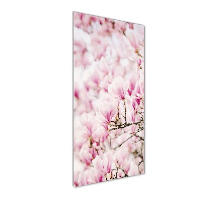 Cuadro de metacrilato moderno efecto cristal vertical flores de magnolia