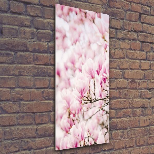 Cuadro de metacrilato moderno efecto cristal vertical flores de magnolia