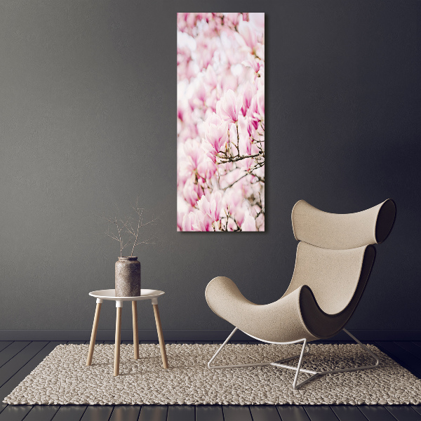 Cuadro de metacrilato moderno efecto cristal vertical flores de magnolia