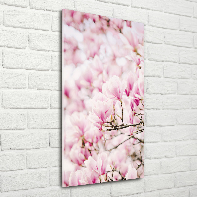 Cuadro de metacrilato moderno efecto cristal vertical flores de magnolia
