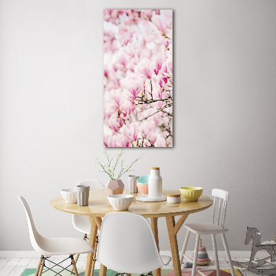 Cuadro de metacrilato moderno efecto cristal vertical flores de magnolia